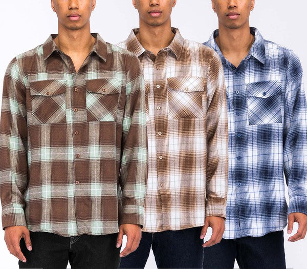 Men's Regular Fit Checker Plaid Flannel Long Sleeve Shirt