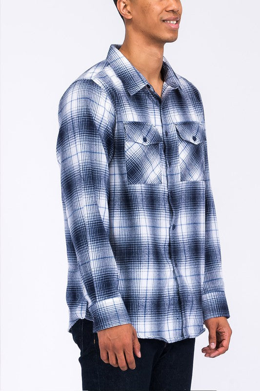 Men's Regular Fit Checker Plaid Flannel Long Sleeve Shirt