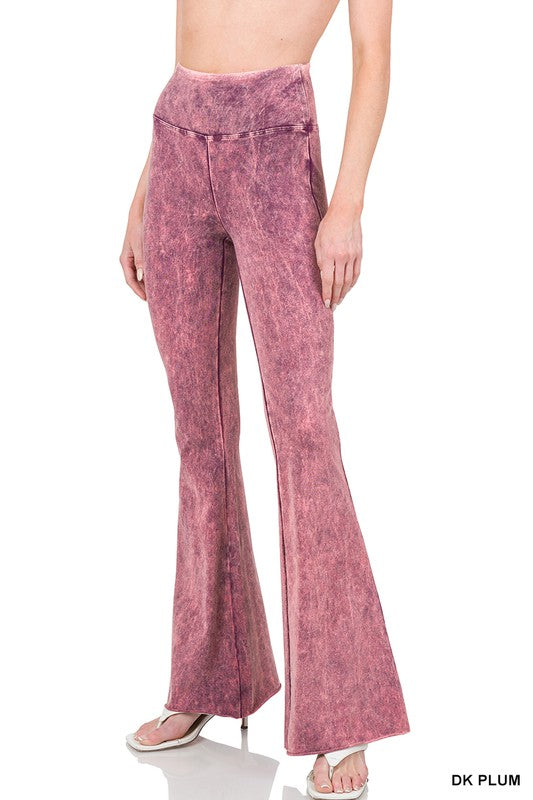 ACID WASH HIGH WAIST RAW EDGE HEM PANTS