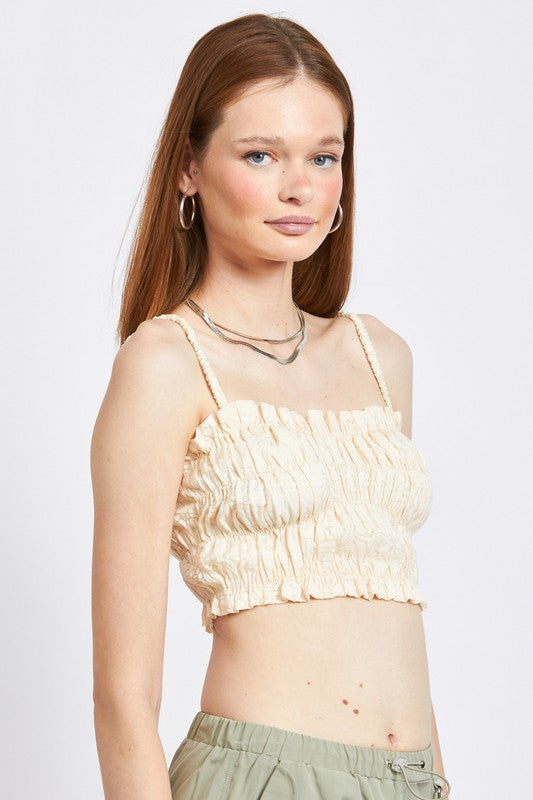 Spaghetti Strap Ruched Crop Tops