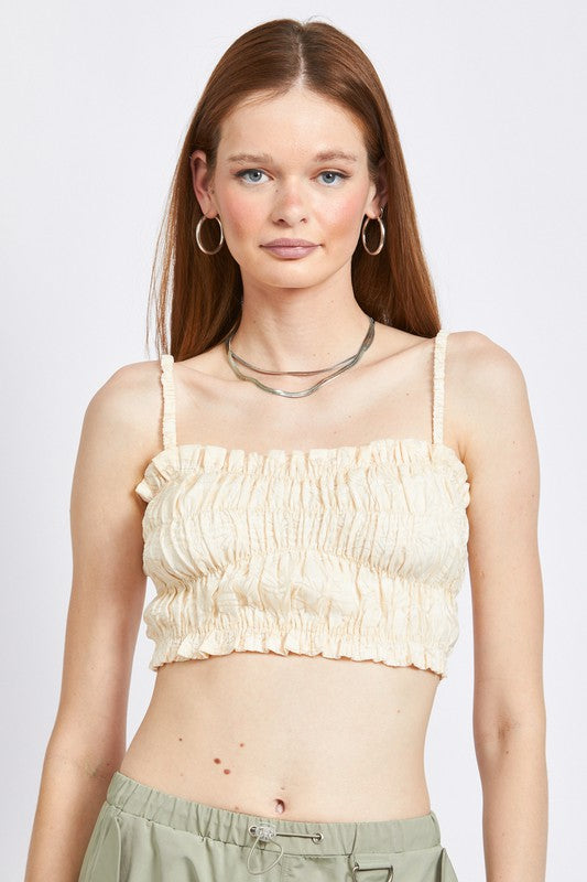 Spaghetti Strap Ruched Crop Tops