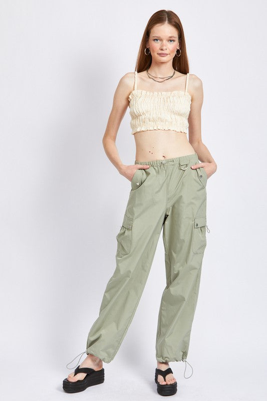 Spaghetti Strap Ruched Crop Tops