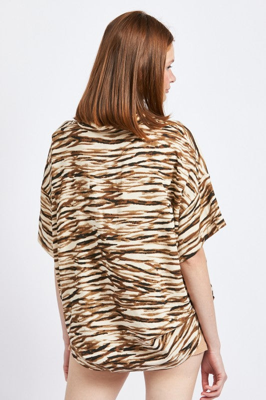 ZEBRA PRINT BUTTON UP VAUGHN TOP