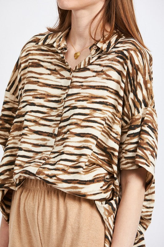 ZEBRA PRINT BUTTON UP VAUGHN TOP