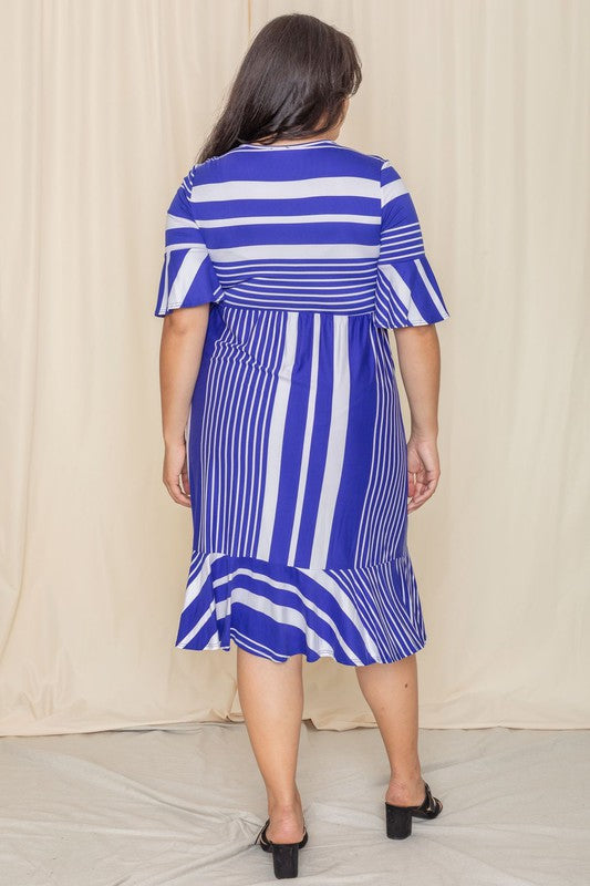 Plus Mix Stripe Ruffle Midi Dress