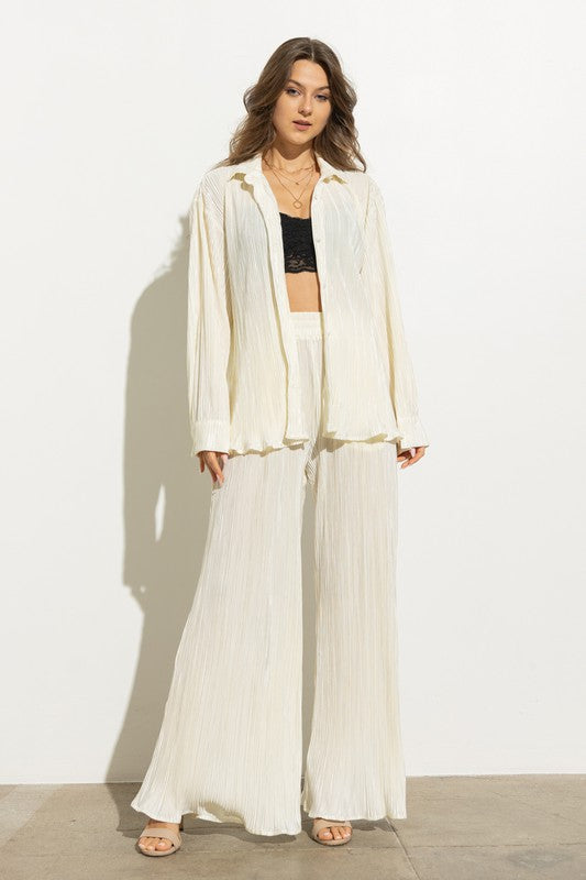 Pleated Blouse Pants Set