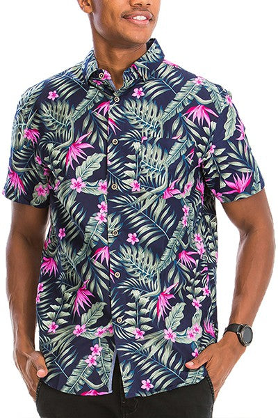 Men's Hawaiian Print Button Down Shirt