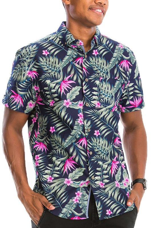 Men's Hawaiian Print Button Down Shirt