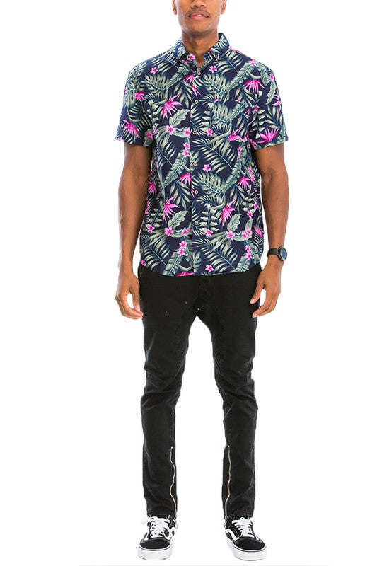 Men's Hawaiian Print Button Down Shirt