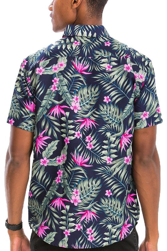 Men's Hawaiian Print Button Down Shirt