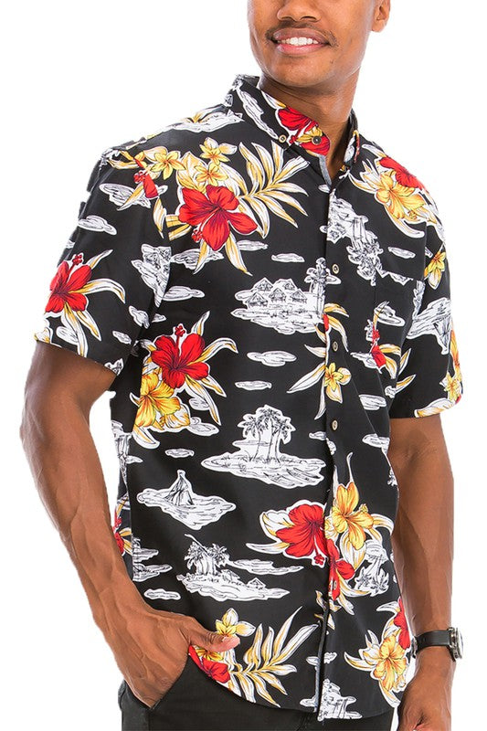 Men's Hawaiian Print Button Down Shirt