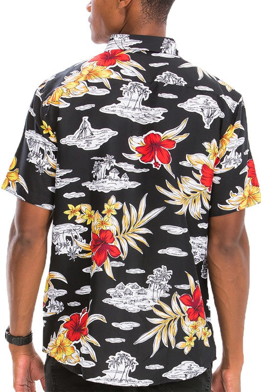 Men's Hawaiian Print Button Down Shirt