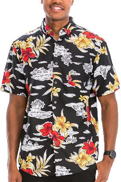 Men's Hawaiian Print Button Down Shirt