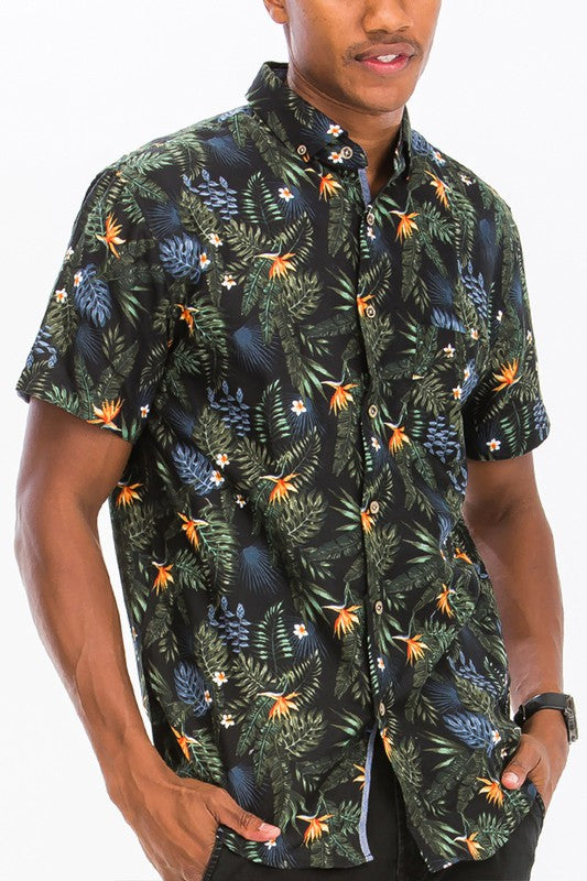 Men's Hawaiian Print Button Down Shirt