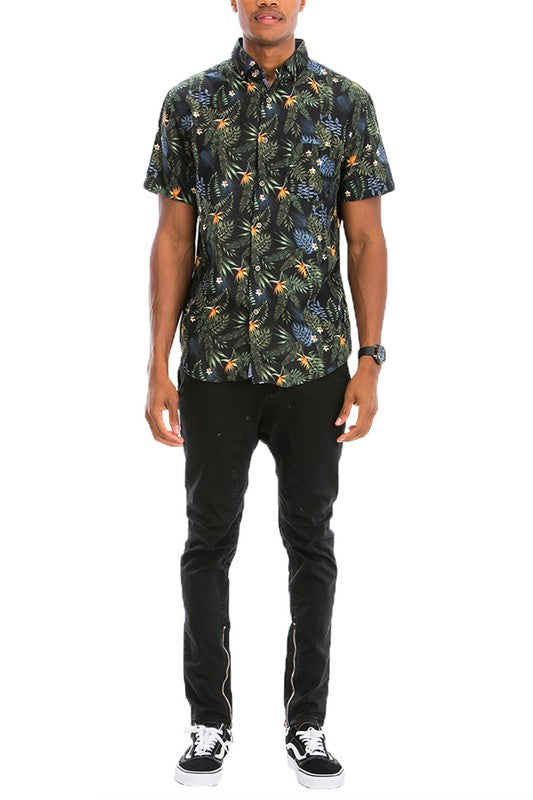 Men's Hawaiian Print Button Down Shirt