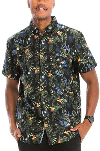 Men's Hawaiian Print Button Down Shirt