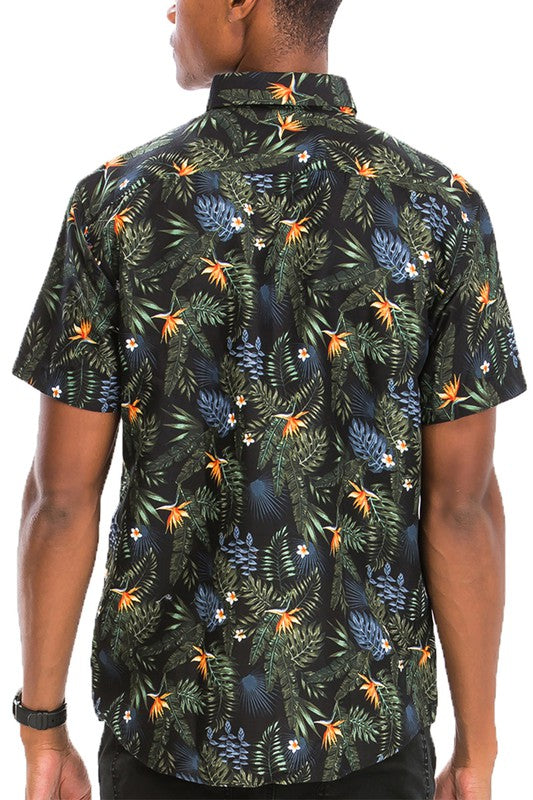 Men's Hawaiian Print Button Down Shirt