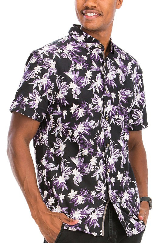 Men's Hawaiian Print Button Down Shirt