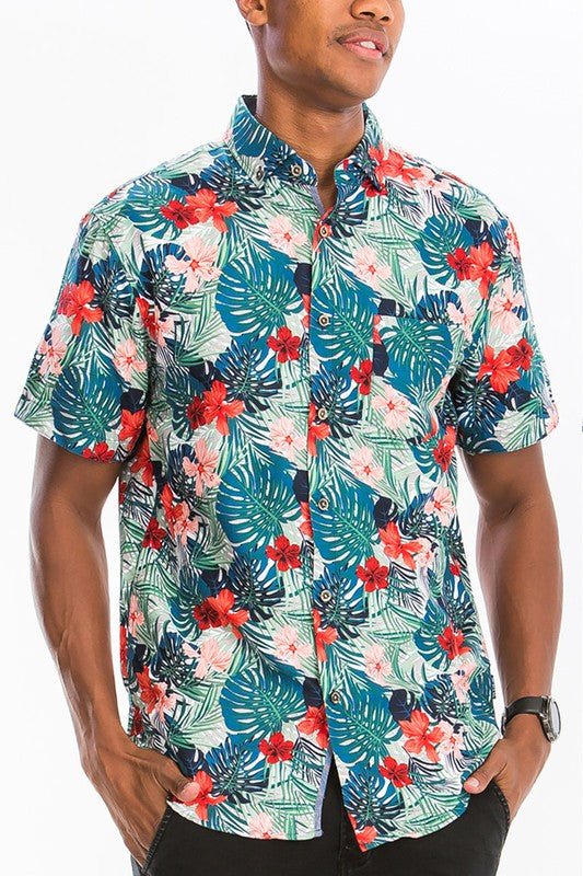 Men's Hawaiian Print Button Down Shirt