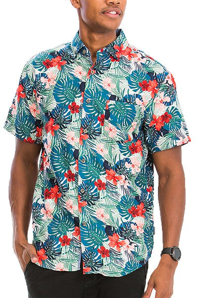 Men's Hawaiian Print Button Down Shirt