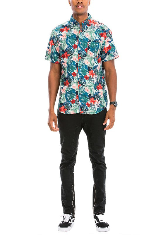 Men's Hawaiian Print Button Down Shirt