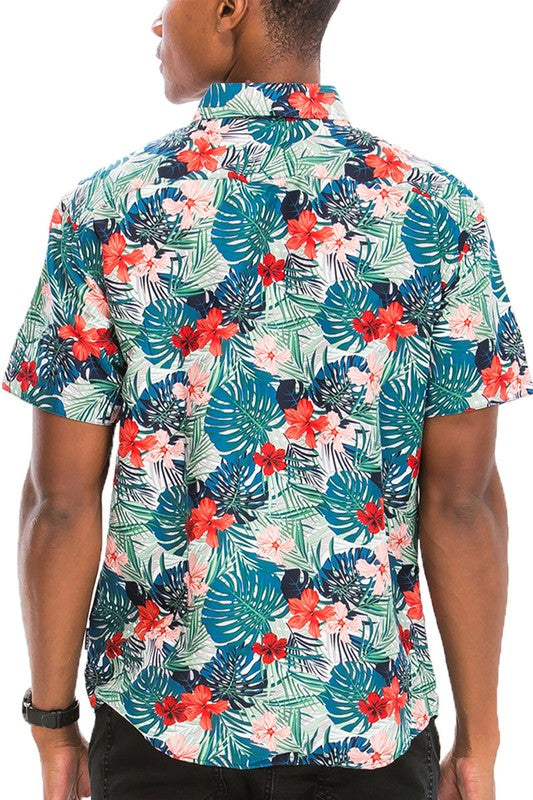 Men's Hawaiian Print Button Down Shirt