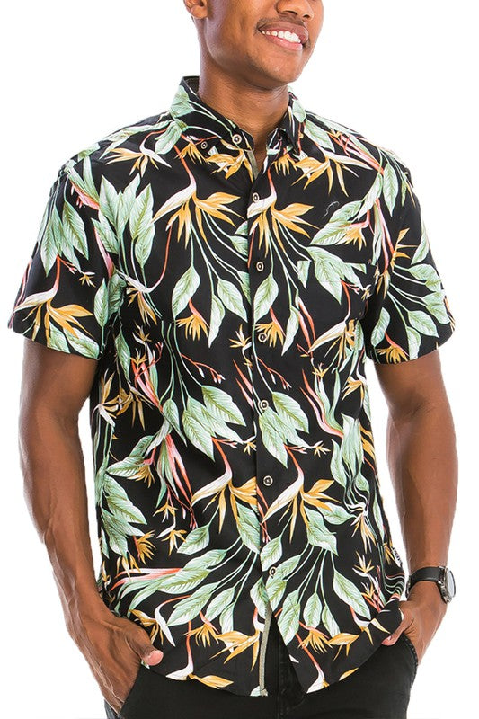 Men's Hawaiian Print Button Down Shirt