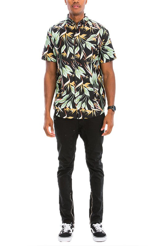 Men's Hawaiian Print Button Down Shirt