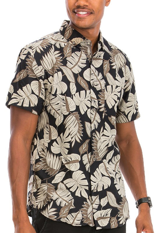 Men's Hawaiian Print Button Down Shirt