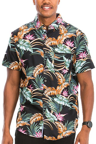 Men's Hawaiian Print Button Down Shirt