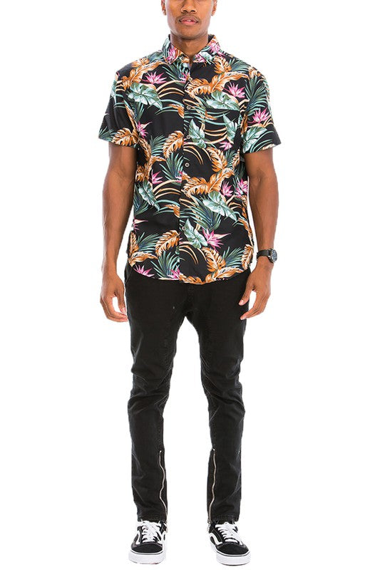 Men's Hawaiian Print Button Down Shirt