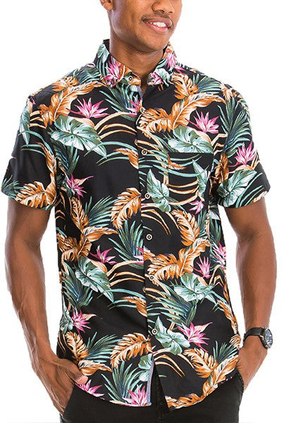 Men's Hawaiian Print Button Down Shirt