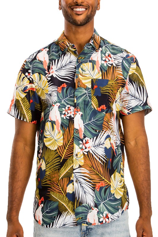 Men's Hawaiian Print Button Down Shirt