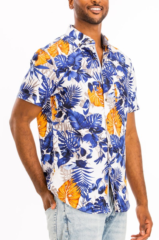 Men's Hawaiian Print Button Down Shirt