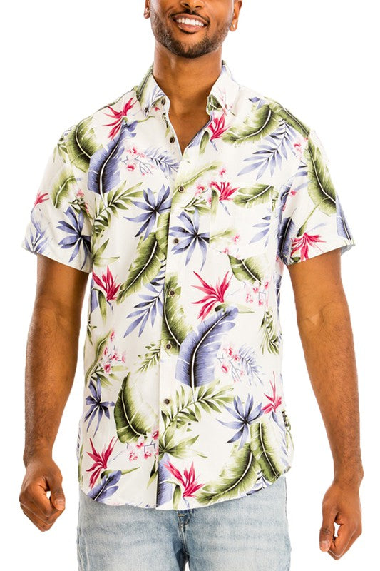 Men's Hawaiian Print Button Down Shirt