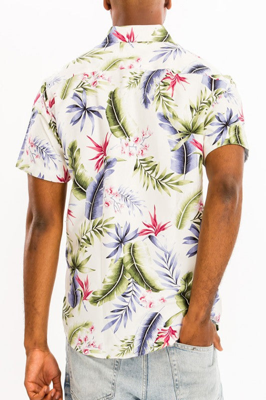 Men's Hawaiian Print Button Down Shirt