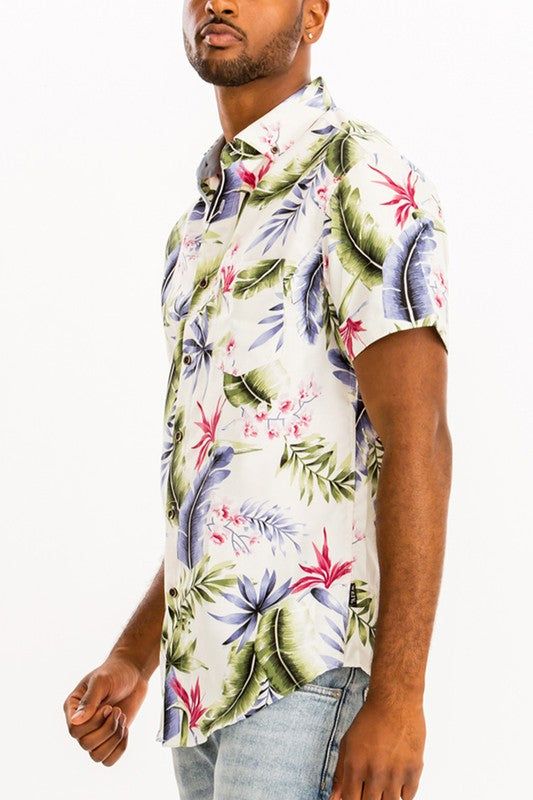 Men's Hawaiian Print Button Down Shirt