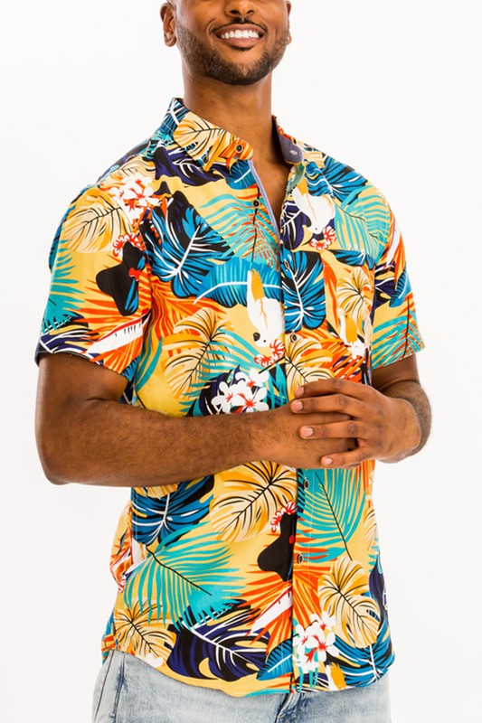 Men's Hawaiian Print Button Down Shirt