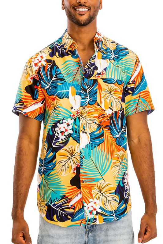 Men's Hawaiian Print Button Down Shirt