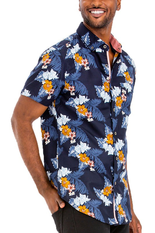 Hawaiian Print Button Down Shirt