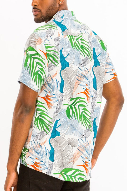 Men's Hawaiian Print Button Down Shirt