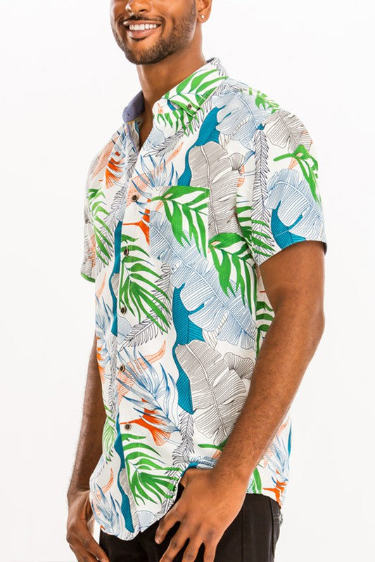 Men's Hawaiian Print Button Down Shirt