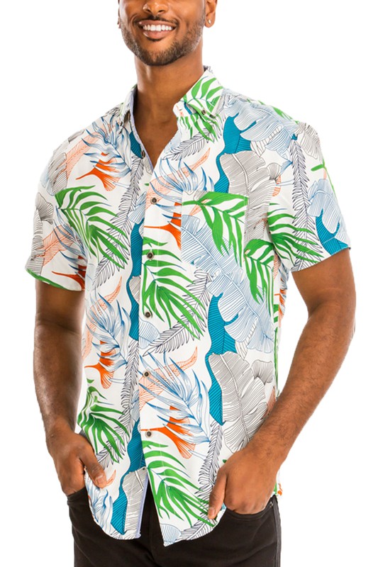 Men's Hawaiian Print Button Down Shirt