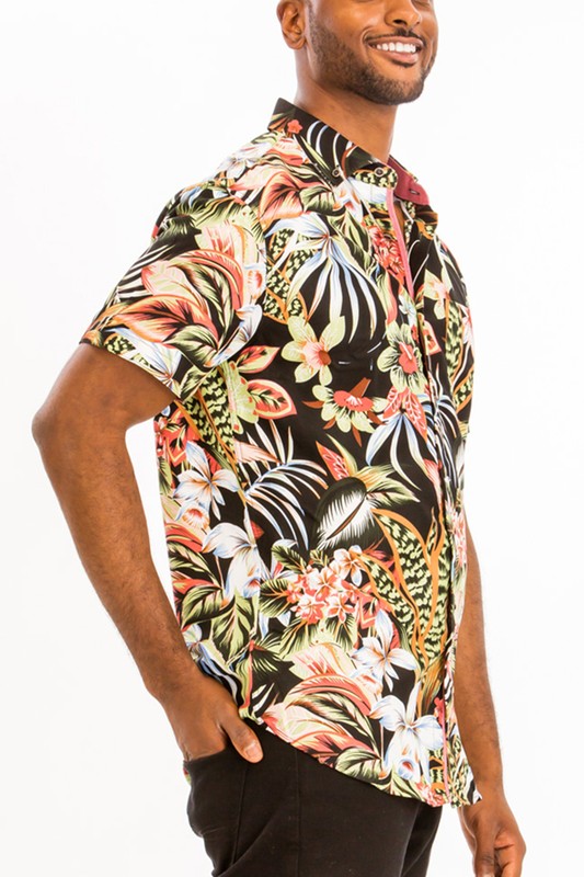 Men's Hawaiian Print Button Down Shirt