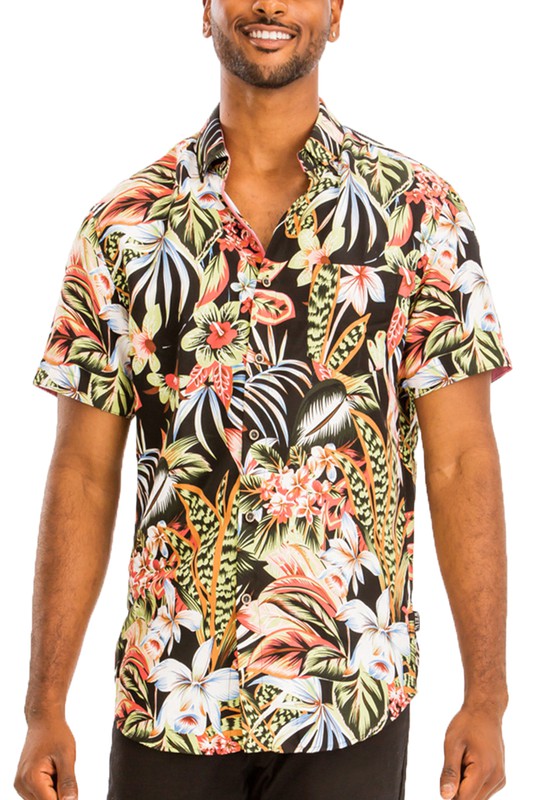 Men's Hawaiian Print Button Down Shirt