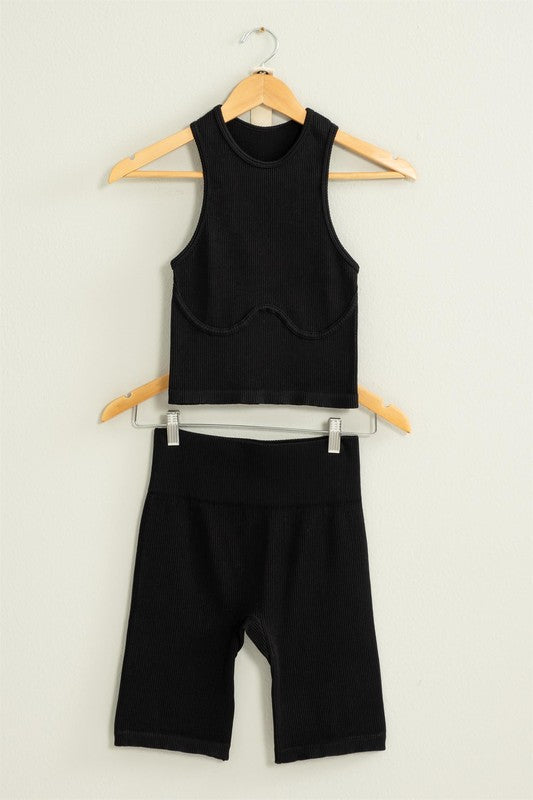 POWER MOVE CROPPED TANK TOP AND BIKER SHORTS SET