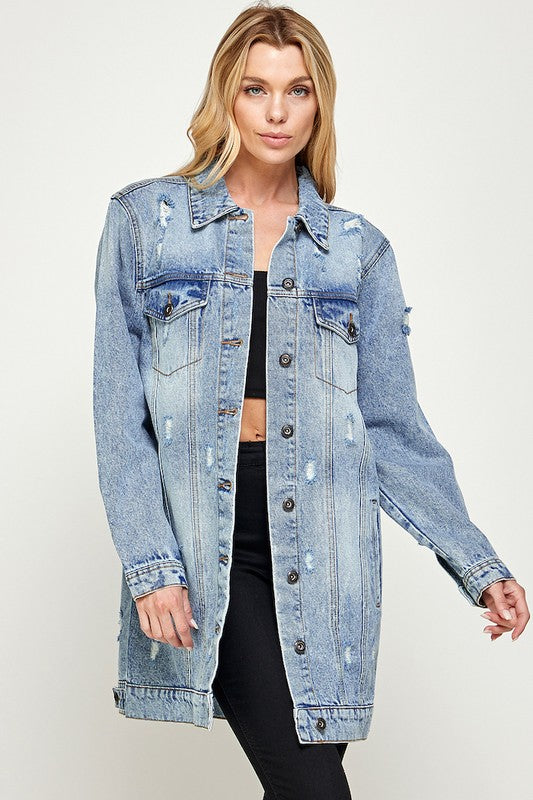 DENIM 3/4 QUARTER JACKETS DISTRESSED WASHED