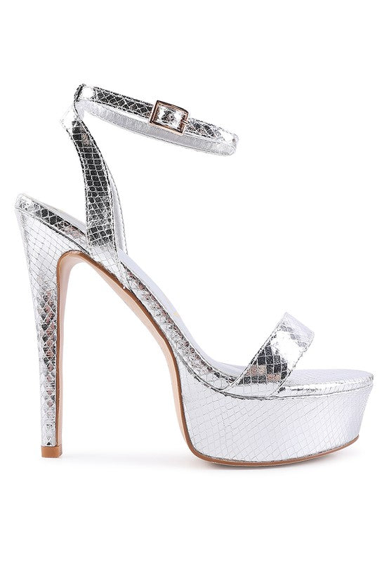 SWEETHEART CROC PLATFORM HIGH HEELED SANDALS