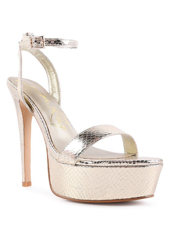 SWEETHEART CROC PLATFORM HIGH HEELED SANDALS