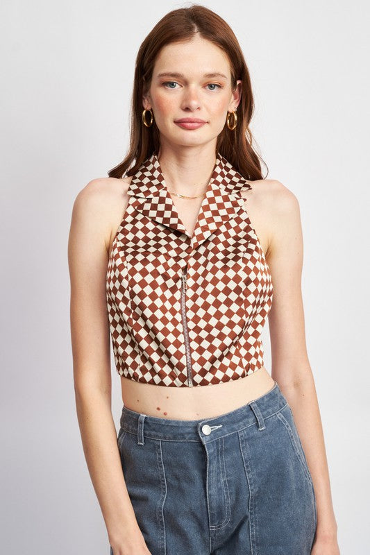 Zip Front Halter Neck Crop Top